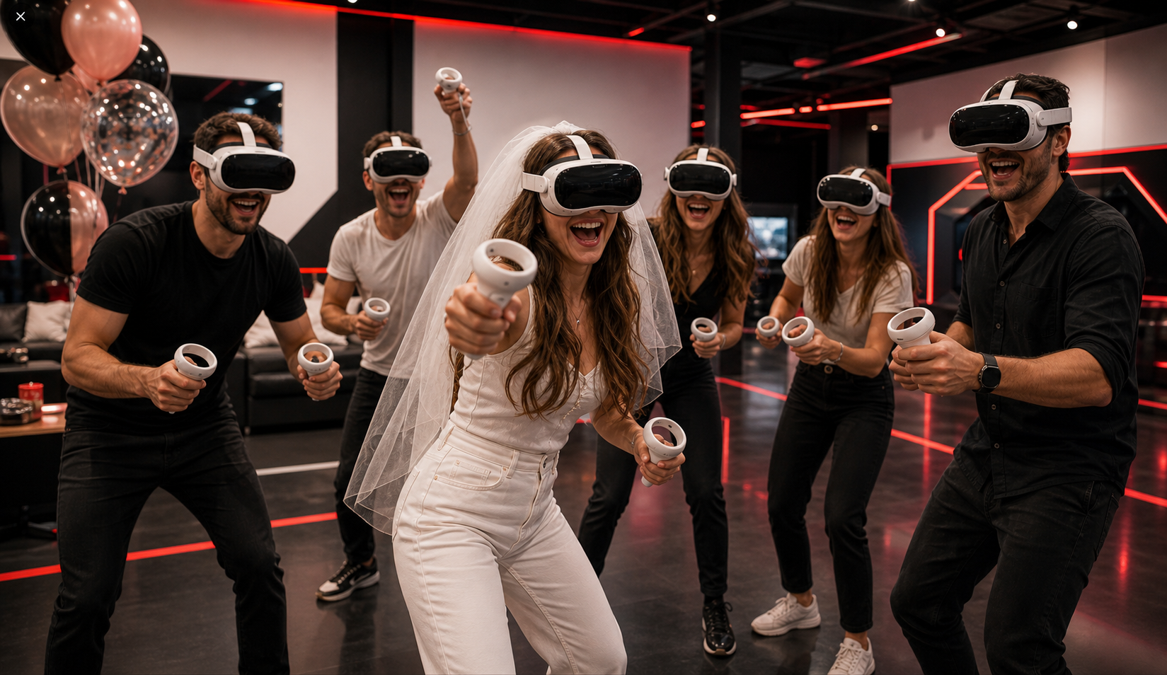Groupe EVG EVJF vivant une expérience de réalité virtuelle